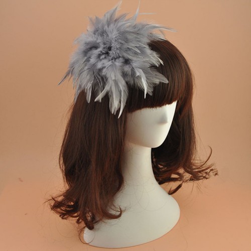 Women's girls stage performance feather headdress bridal model jazz singers host cosplay hair clip brooch